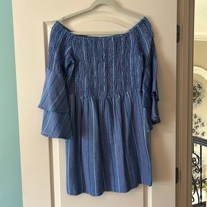 Mudpie blue striped, a-line dress with smocking